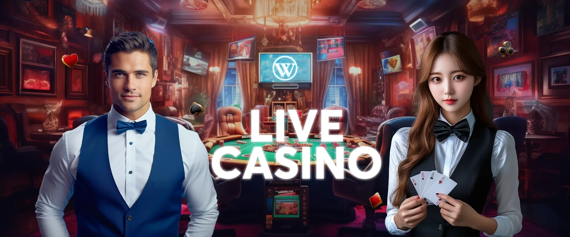 Winbox Live Casino Banner, featuring poker live dealers.
