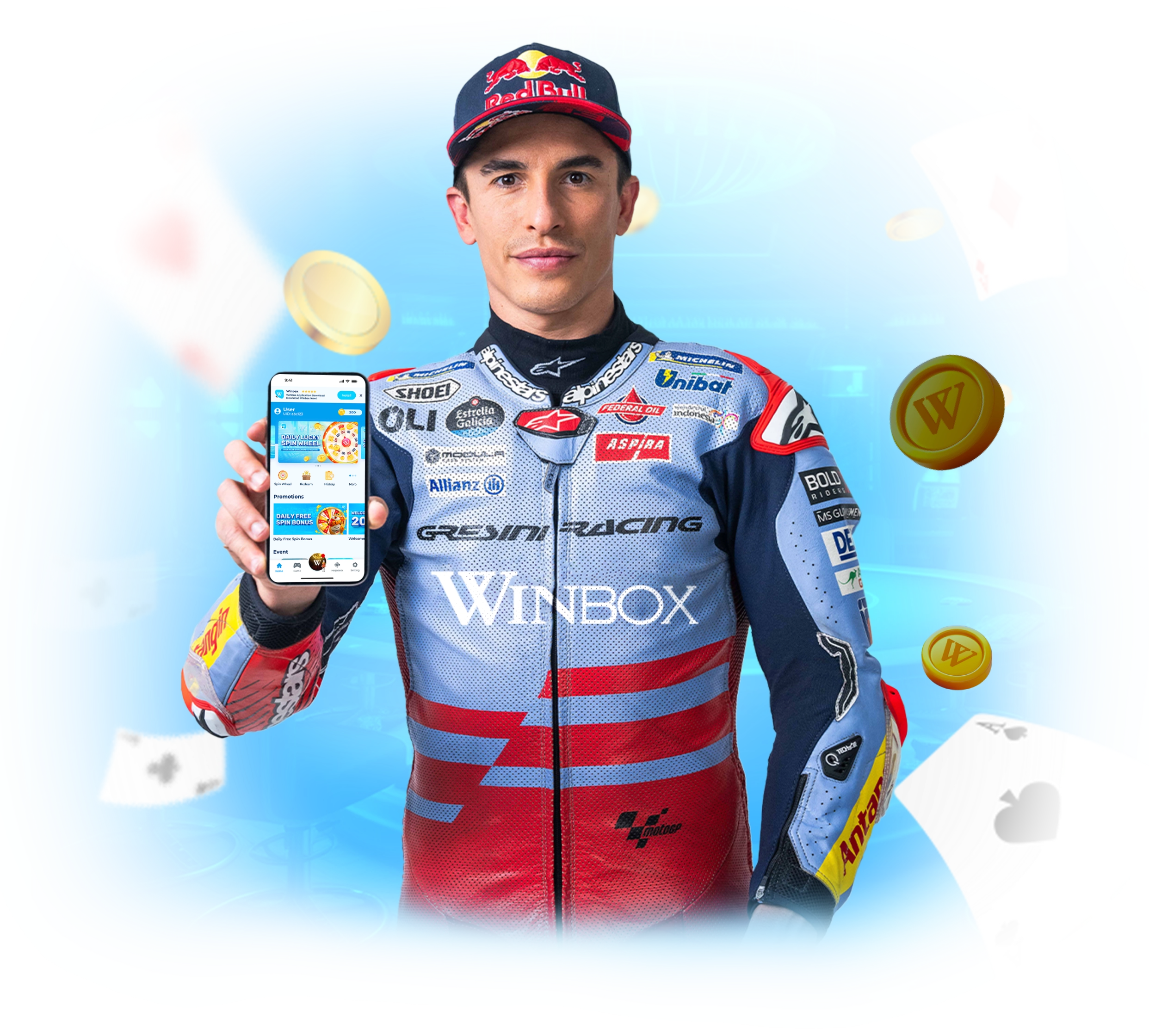 Marc Marquez, Winbox's Brand Ambassador, approves of Winbox, the best online casino Malaysia.