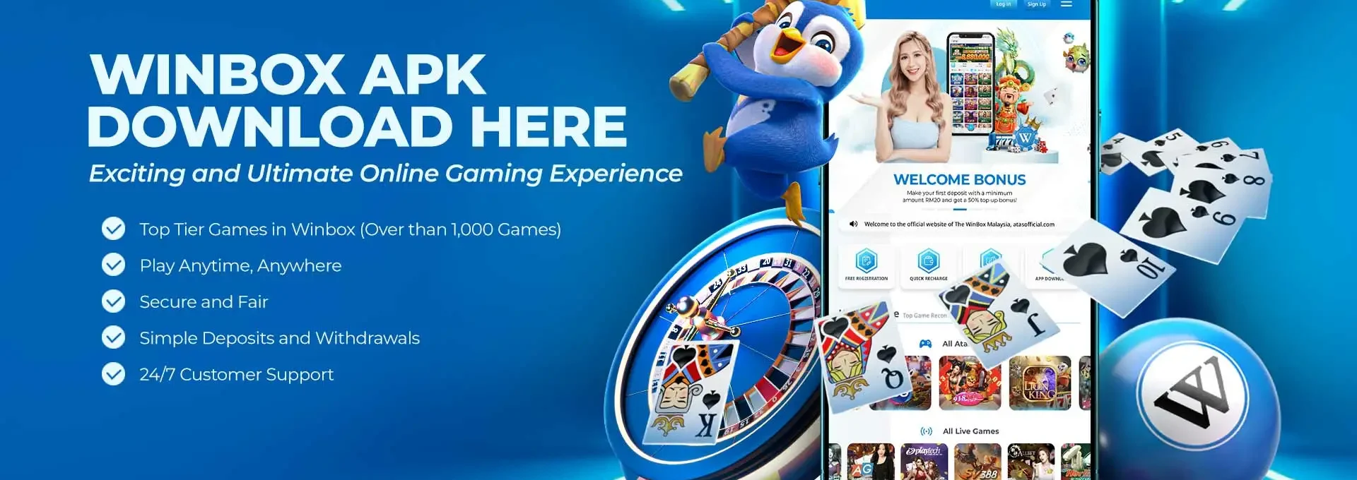 Winbox download page, where you can get access to the best online casino games like online slot, sports betting, live casino, 4D Lotto via the Winbox App.